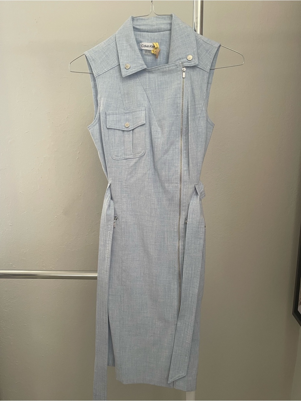 Calvin Klein Pale Blue Sleeveless Zip Midi Dress